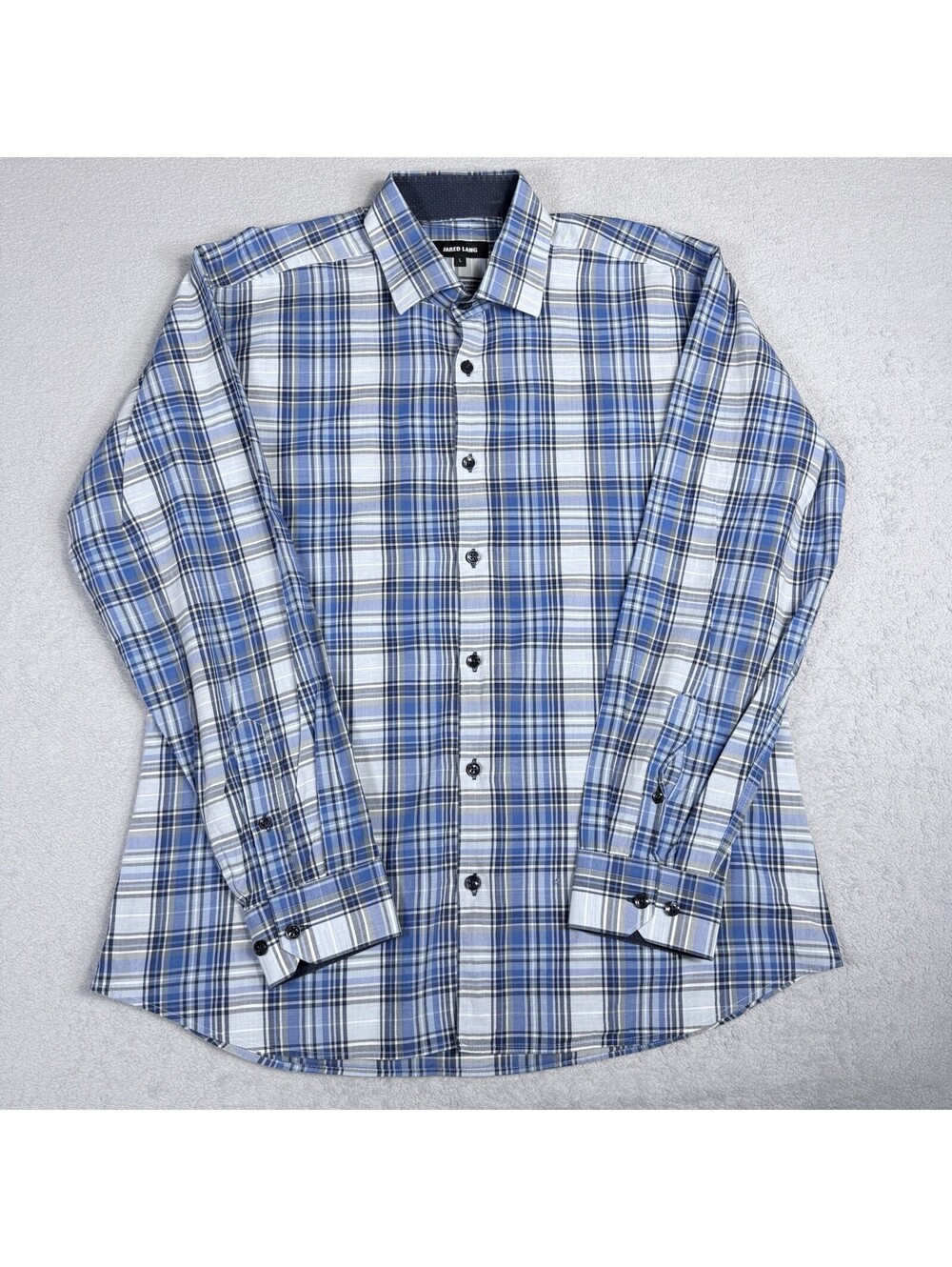 Jared Lang Button Up Shirt Size Large Blue Plaid 100% Cotton Turkey